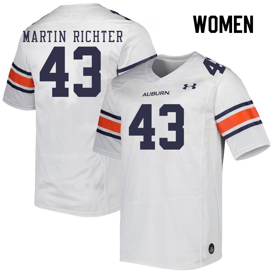 Women #43 John Martin Richter Auburn Tigers College Football Jerseys Stitched Sale-White